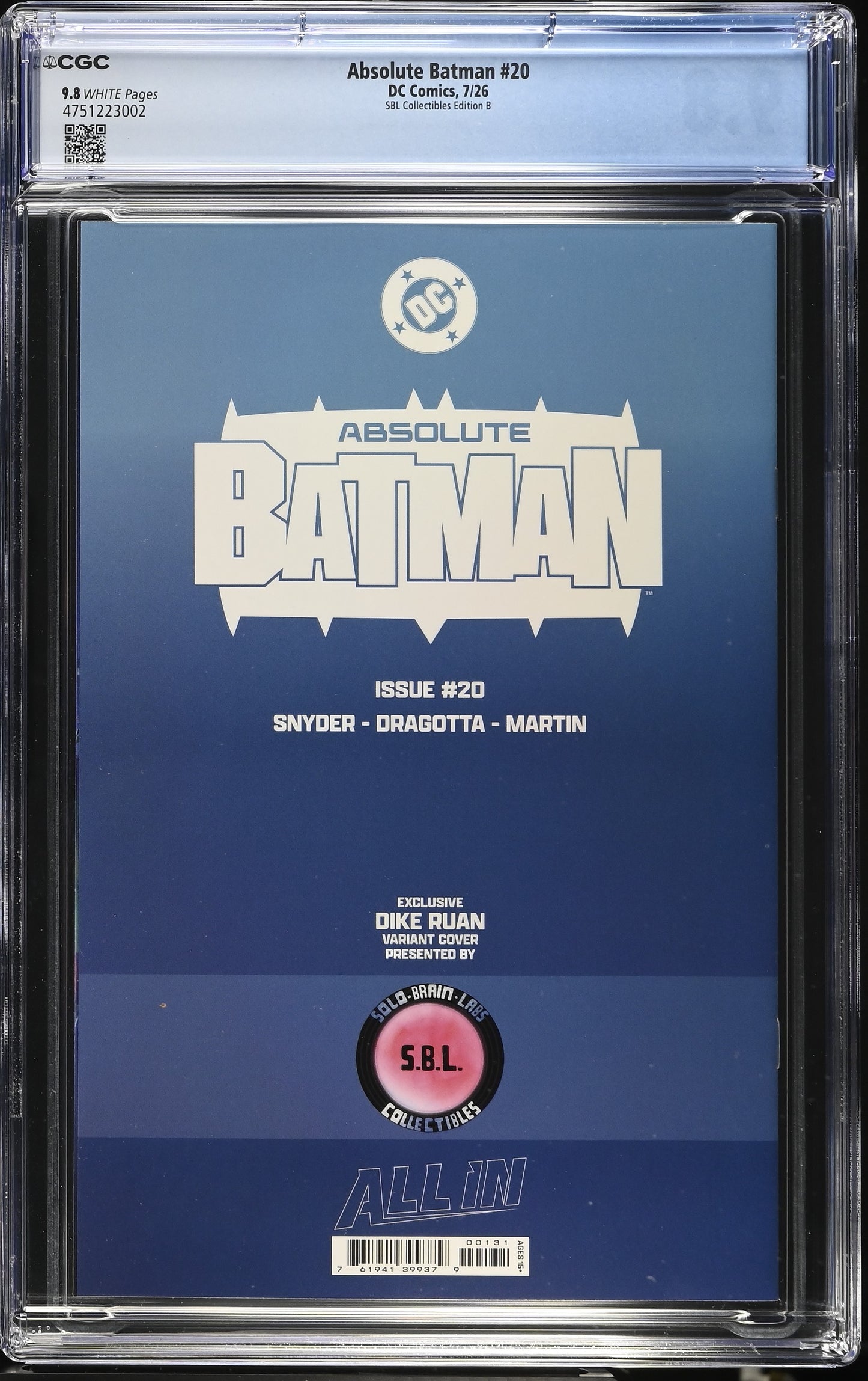 CGC 9.8 - ABSOLUTE BATMAN #20 EXCLUSIVE GLOW IN THE DARK -Dike Ruan - Ltd 1000